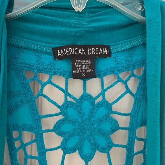 Aqua/teal/turquoise sleeveless cotton cardigan - Picture 4 of 6